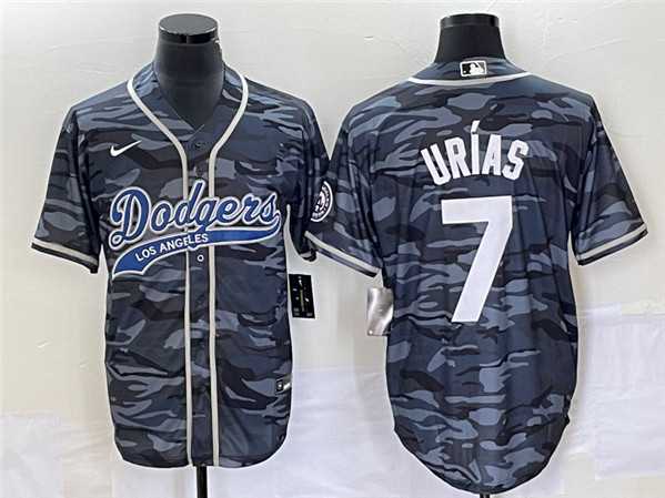 Men's Los Angeles Dodgers #7 Julio Urias Gray Camo Cool Base With Patch Stitched Baseball Jerseys